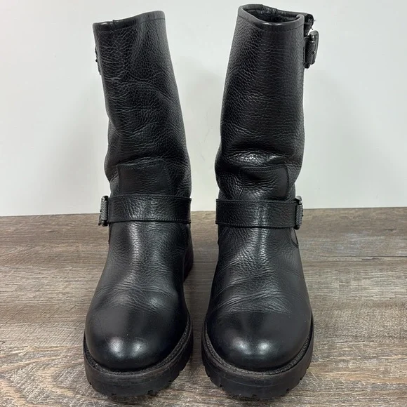 Frye Black Leather Mid-Calf Heeled Boots - Picture 2 of 10